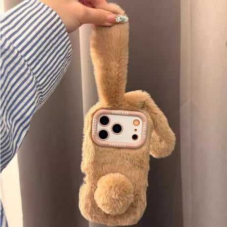K23075 もこもこうさみみファーiPhoneケース