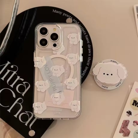 K23131 ぷくぷくパピー MagSafeグリップ付きiPhoneケース