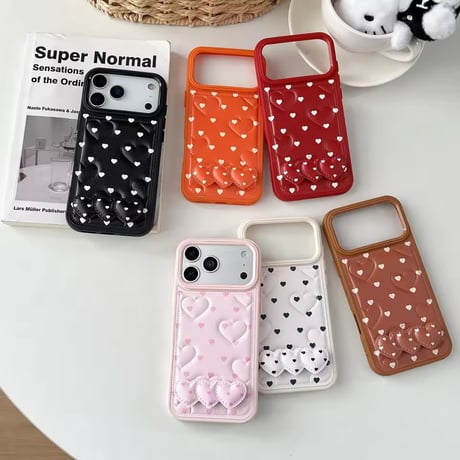 K23042 ハートドット キルティングiPhoneケース（ハートスタンド付き）