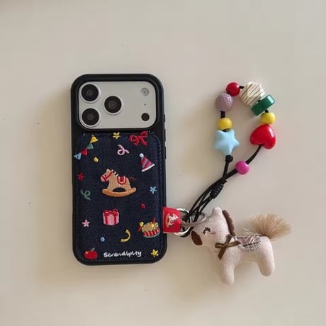 S75262 デニム刺繍デザイン iPhoneケース