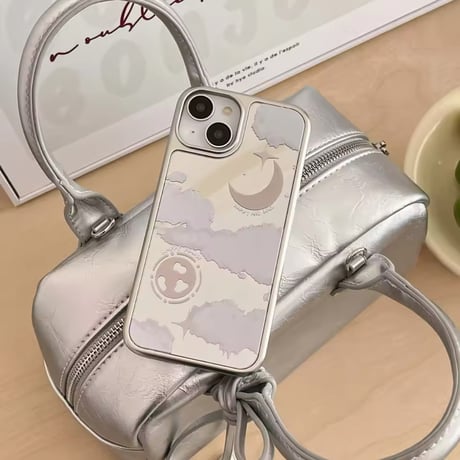 S74171 ムーン＆クラウド シルバーフレーム iPhoneケース