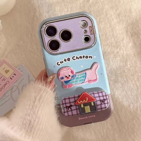 K23051 キャラクター刺繍風スタンド付きiPhoneケース