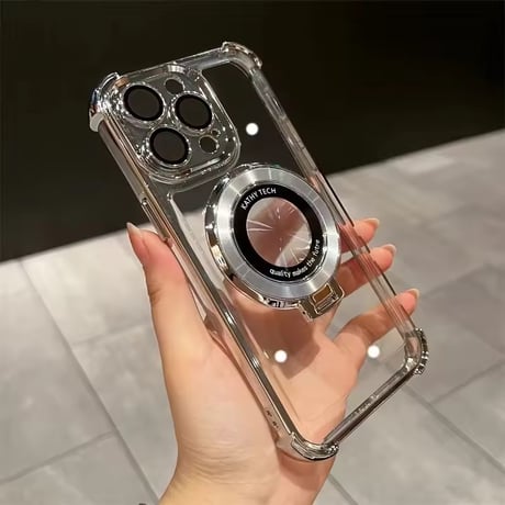 K23012 MagSafe対応 メタルリング付きクリアiPhoneケース