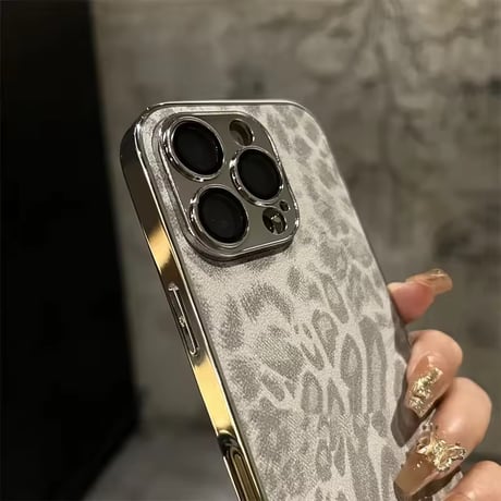 S74693 レオパード柄メタリックフレームiPhoneケース