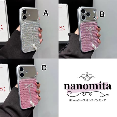 S75419 パールリボングリッターiPhoneケース