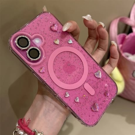 L62239  MagSafe対応 ハートグリッターiPhoneケース