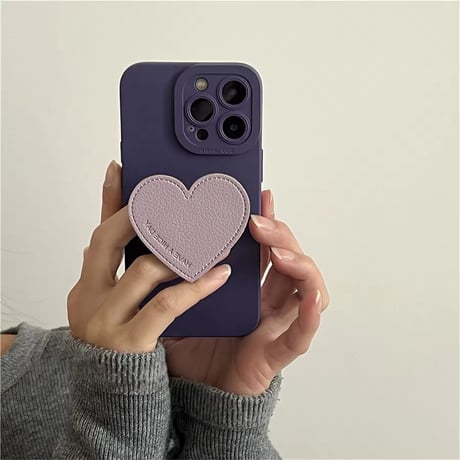 K22754 ハートグリップ付きくすみカラーiPhoneケース