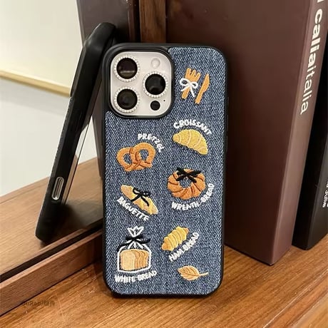 S74568 パン屋さん刺繍デニム iPhoneケース