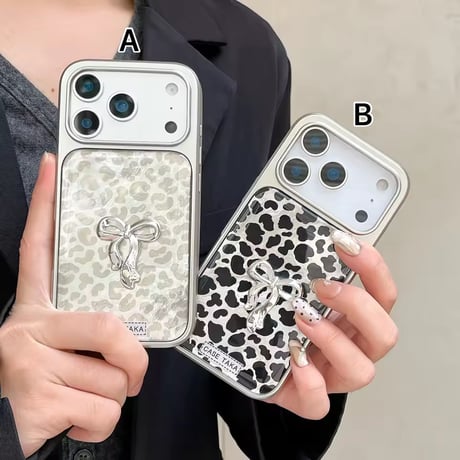 S75129 レオパード×メタルリボン iPhoneケース