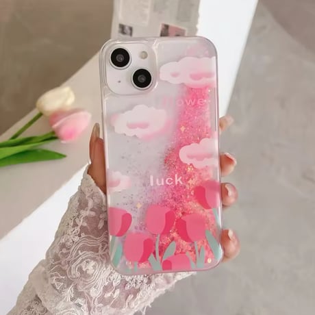 S74490 GoodluckチューリップグリッターiPhoneケース