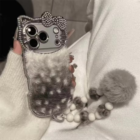 K23006 ビジューリボン もこもこファー iPhoneケース