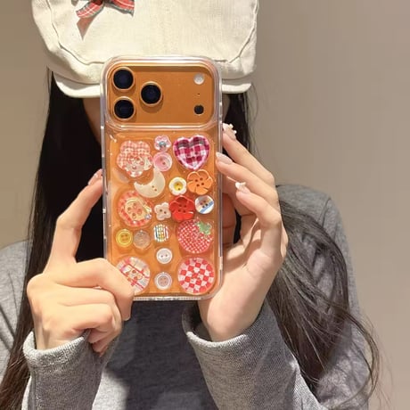 L62414 カラフルボタンモチーフ クリア iPhoneケース