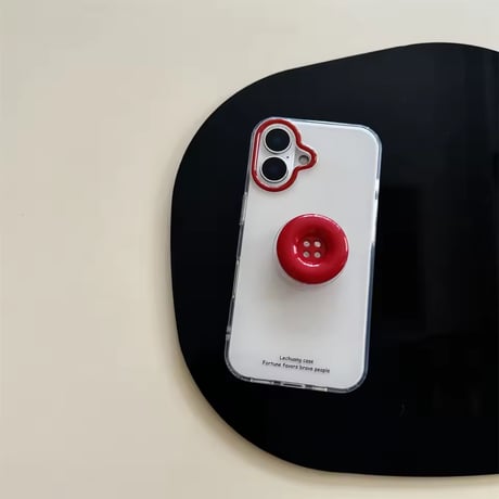 K23036 レトロボタンスタンド付きクリアiPhoneケース
