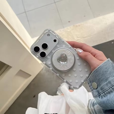 K23173 ジュエルハート MagSafeグリップ付きドットiPhoneケース