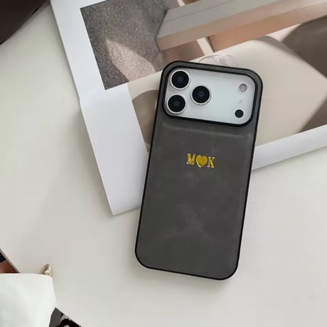 S75238 ゴールドロゴ名入れレザー風 iPhoneケース