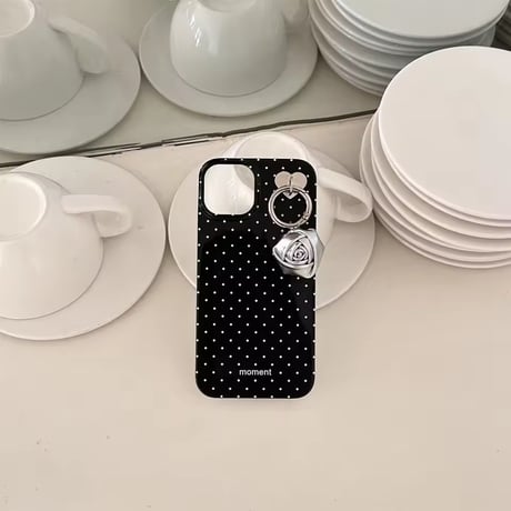 S74980 ローズチャーム付きドットiPhoneケース