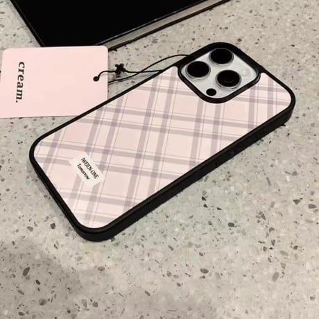 S75442 ミルキーピンクチェックiPhoneケース