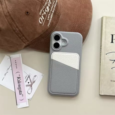 K22731 バイカラーポケット付きレザーiPhoneケース