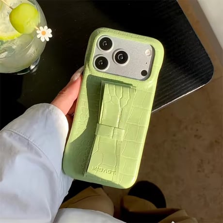 K23035 クロコ調リボンスタンド付き iPhoneケース