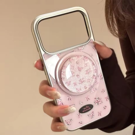 K23129 ローズリボン MagSafeグリップ付きiPhoneケース