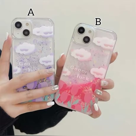 S74490 GoodluckチューリップグリッターiPhoneケース