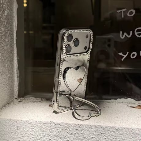 K23086 ビジューハートスタンドミラーiPhoneケース
