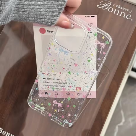 L62287 リボンスターグリッター iPhoneケース