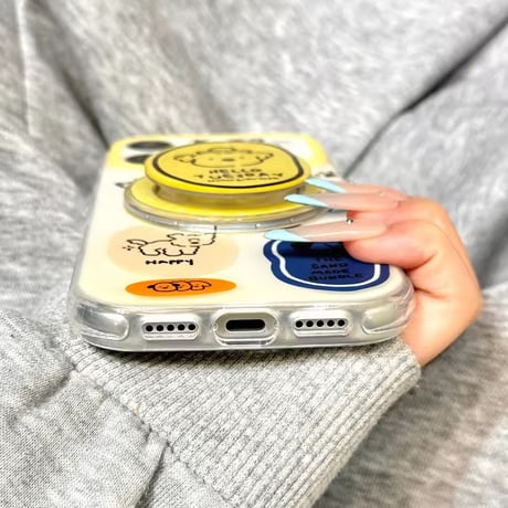 K23114 ポップドッグステッカー風 MagSafeグリップ付きiPhoneケース