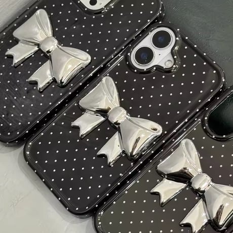 S74966 シルバーリボンドット iPhoneケース