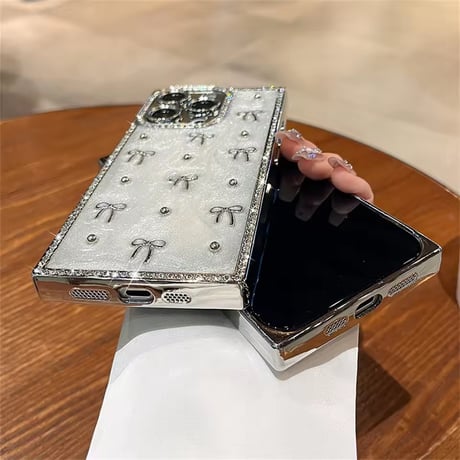 S75248 きらめきリボン ビジューフレーム iPhoneケース