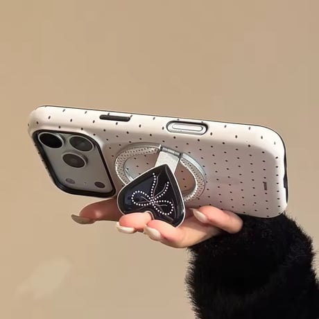 K23054 ドット柄ハートリボンスタンドiPhoneケース