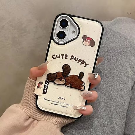 S75009 ふわもこパピー刺繍 iPhoneケース