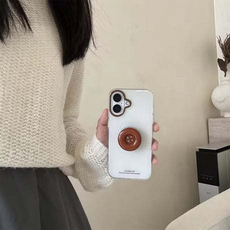 K23036 レトロボタンスタンド付きクリアiPhoneケース