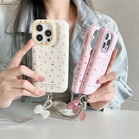 K22745 ちいさな花とリボンのガーリーiPhoneケース