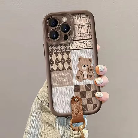 K22891 くまちゃんパッチワークストラップ iPhoneケース