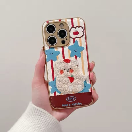 S74466 もこもこアニマル刺繍iPhoneケース