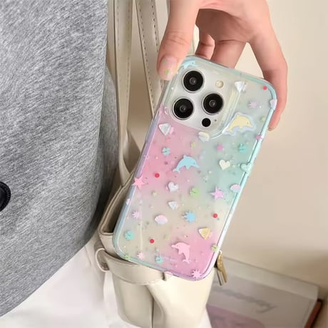 S74812 ストラップ付きパステルドルフィンiPhoneケース