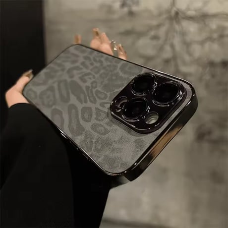 S74693 レオパード柄メタリックフレームiPhoneケース
