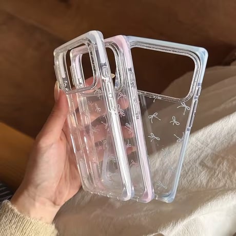 L62439 小さめリボン柄クリアiPhoneケース