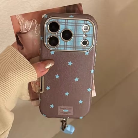 S75295 チェック×スター チャーム付きiPhoneケース