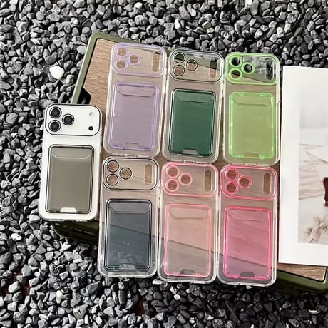 K22927 カラーフレーム付きカード収納クリアiPhoneケース