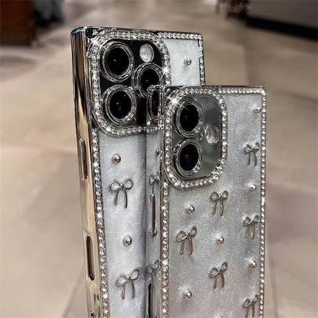 S75248 きらめきリボン ビジューフレーム iPhoneケース