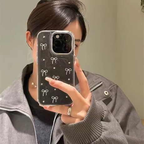 L62421 きらめきリボンクリアグリッターiPhoneケース