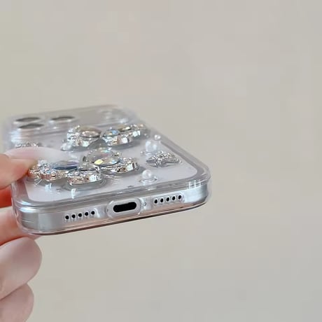 L62436 ビジューバタフライクリアiPhoneケース