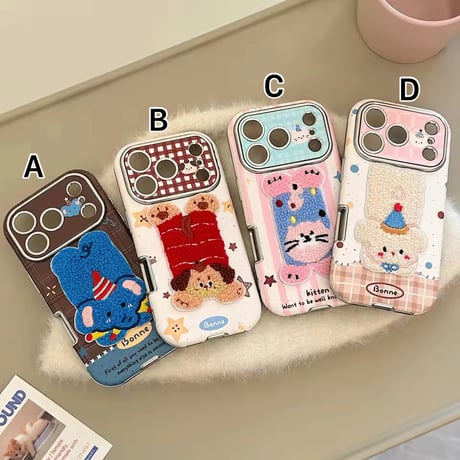 S75152 ふわもこアニマル刺繍 iPhoneケース