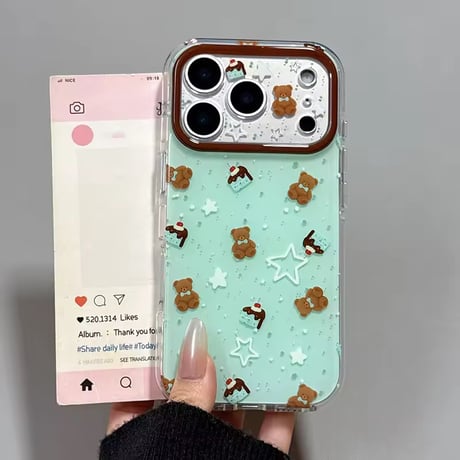 S75554 ミントベアとスターのきらめきiPhoneケース