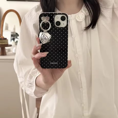 S74980 ローズチャーム付きドットiPhoneケース