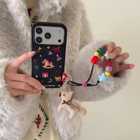 S75262 デニム刺繍デザイン iPhoneケース