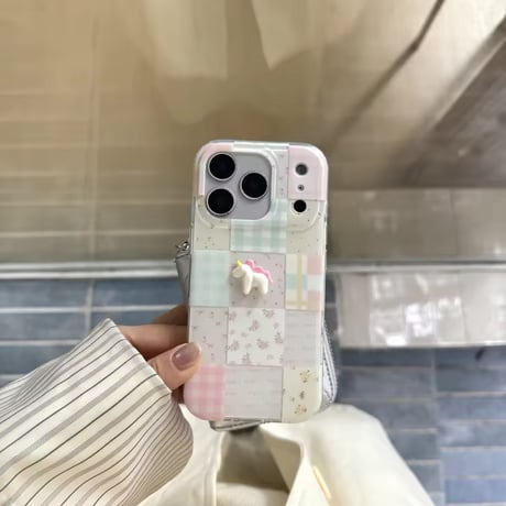 S75235 ゆめかわパッチワーク ユニコーンiPhoneケース