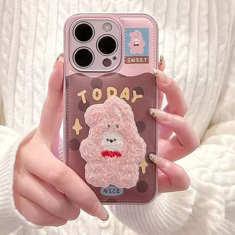 S74466 もこもこアニマル刺繍iPhoneケース